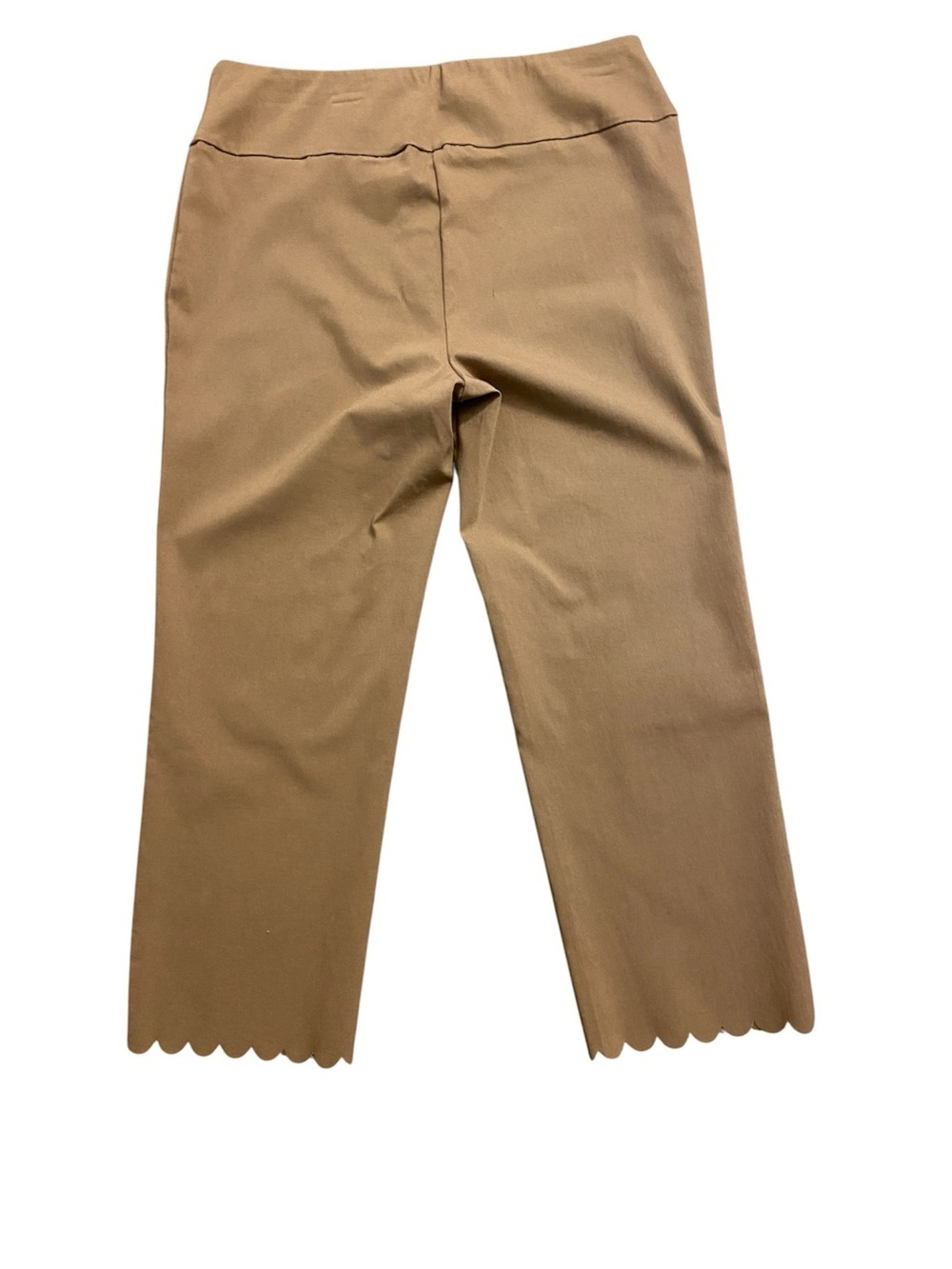 Nina Leonard Pull On Stretch Crop Pant Scalloped Hem Tan Small Casual New - Picture 5 of 10